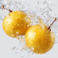 Yellow Longan in water splash. Generative AI.