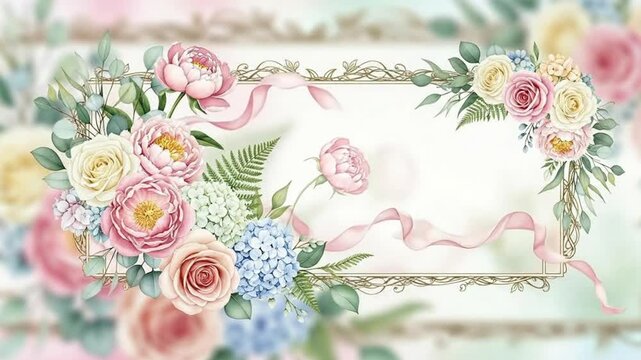 Beautiful Watercolor Floral Frame Wedding Invitation Background.