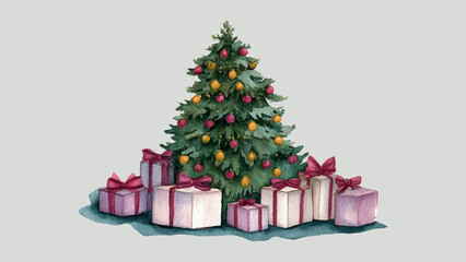 Holiday Watercolor Christmas Tree Gift Illustration Design