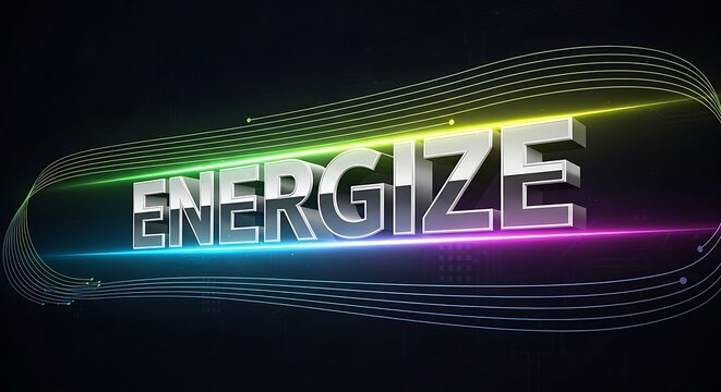 ENERGIZE 3D Text with Vibrant Glowing Lights and Abstract Lines - Powered by Adobe