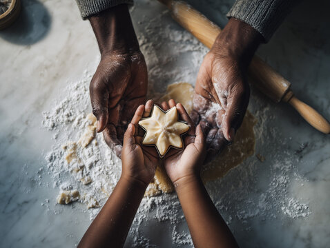 Child and adult baking with star-shaped cookie - Powered by Adobe
