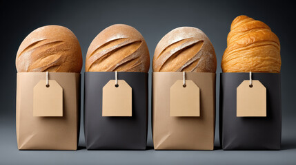 Rustic bread loaf recycling concept artisan bakery packaging with neutral tags evoking warm cozy feeling