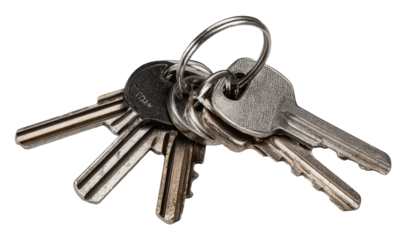 Close-up of several metal keys attached to a keyring