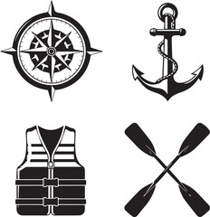 Nautical Icons Compass Anchor Life Vest and Oars Keywords: nautical, marine, sea, ocean, compass