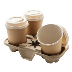 Disposable coffee cups and cardboard carrier set for takeout beverage service illustration