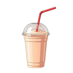 Refreshing strawberry milkshake with red straw in clear cup ready to enjoy illustration