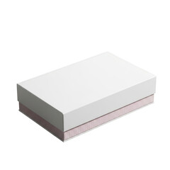 Closed white cardboard box with subtle pink stripe on a dark surface illustration