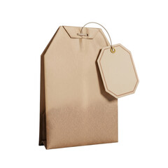 A single light brown paper tea bag with a white paper tag hangs ready for brewing illustration