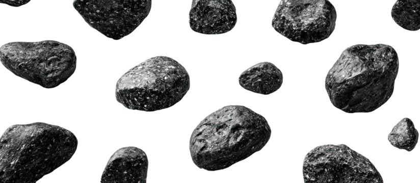 Scattered dark gray rocks against a black background (2)