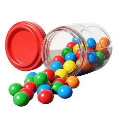 Colorful gumballs spill out of open jar capturing childhood nostalgia and sweet treats illustration