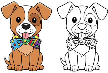 Adorable Cartoon Puppy with Colorful Bowtie - Perfect for Kids' Activities and Dog Lovers
