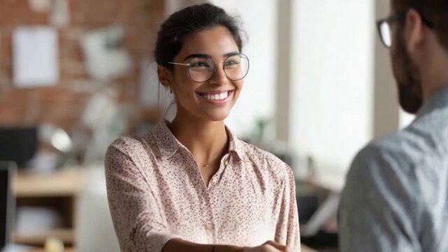 Cordial Connection: An amicable handshake between two professionals, embodying mutual respect, positive collaboration, and the essence of a professional relationship.