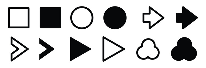 Set of Basic Shape and Arrow Icon. Collection Arrow Bullet List symbol.