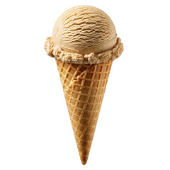 Delicious scoop of caramel ice cream in a crispy waffle cone close up illustration