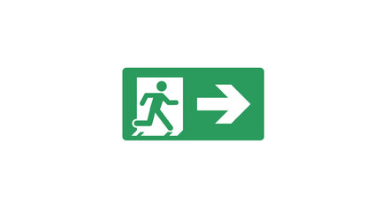 Fototapeta premium Emergency exit sign with long shadow, green and white safety icon