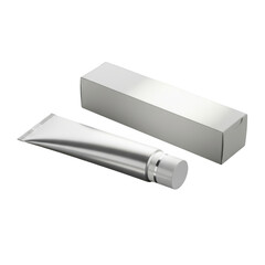 Metallic tube of cream and cardboard box packaging isolated for product presentation illustration