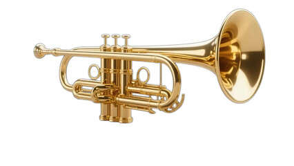 Obraz premium Shiny gold brass trumpet musical instrument isolated on a white background for jazz and orchestra sound