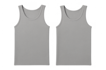Gray tank top mockup showing front and back views, blank undershirt template for custom design