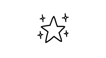 Minimalist black line art star with sparkles on white background
