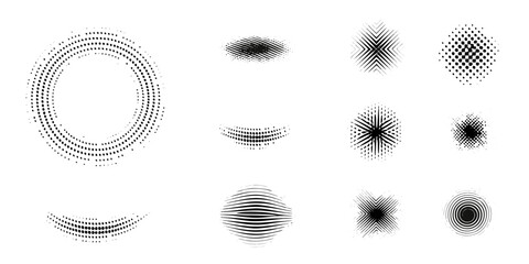 Collection of abstract halftone dots and lines geometric shapes and textures