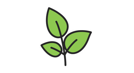 Minimalist green leaves on branch with black outline