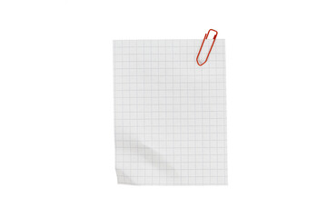 quadrille paper page with red paperclip isolated on white or transparent png