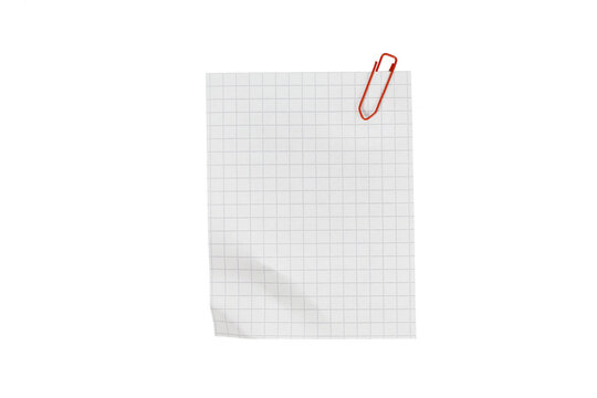 quadrille paper page with red paperclip isolated on white or transparent png