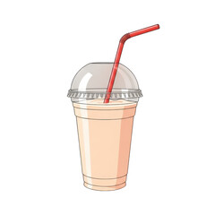 Refreshing creamy drink with red straw in clear plastic cup for takeaway illustration