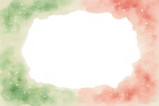 Abstract torn paper border displaying watercolor paints in festive red and green, offering a transparent center for text or images