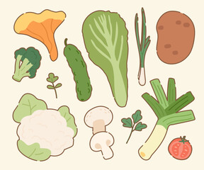 Vegetables and Fruits Pattern Collection - Hand Drawn Food Illustrations