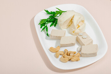 Set of assorted homemade vegan nuts cheese. Healthy lactose free food. Plant based diet
