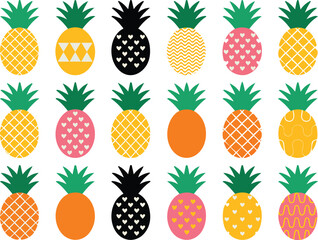 Colorful Pineapples with Various Patterns and Designs Illustration Background Pattern