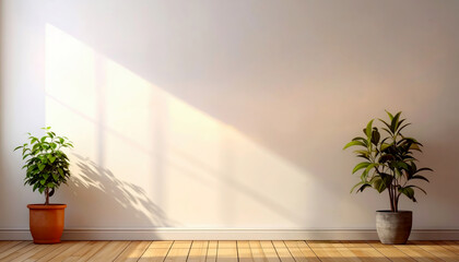 modern living room creme grey wall with highlight from window copy space