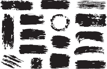Hand Drawn Brush Strokes Vector Set – Straight Lines, Thick Paint Smears, Rough Grunge Texture, Sketch Rectangles, Text Boxes, Vector Illustration