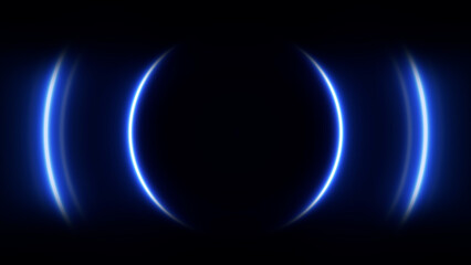 Abstract glowing blue circular light waves forming futuristic ring pattern on dark background. Perfect for technology, sci-fi, or sound energy visuals.