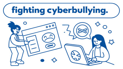 Two girls taking action against cyberbullying by removing harmful content and promoting online safety