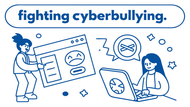 Two girls taking action against cyberbullying by removing harmful content and promoting online safety