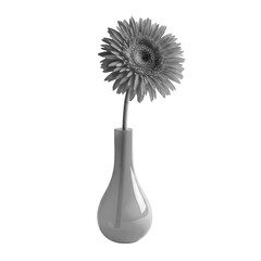Single gerbera daisy in a white vase elegant floral arrangement artistic studio shot monochrome illustration
