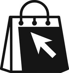 Shopping bag with cursor click silhouette  vector black , white background  