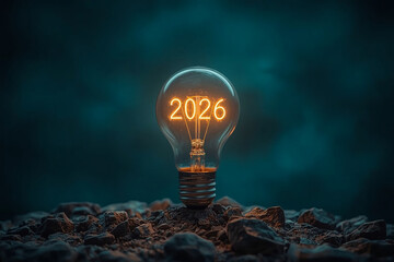 Bright, glowing light bulb symbol with an abstract concept of creativity, innovation, and an electric power idea