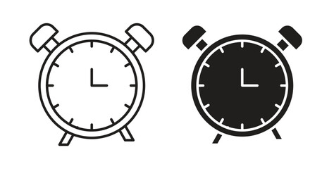 Alarm clock icon glyph and line set thin line symbol concept.