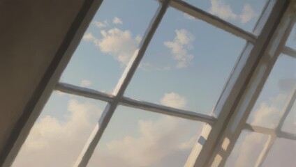 Looking through a window at the sky with clouds.