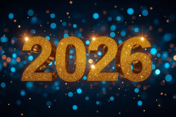 Happy New Year 2026 greeting card with winter decoration, star, and snow for a new celebration season in December