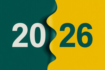 Happy New Year celebration with a shiny gold 3D number 2026 design and text as a holiday illustration concept symbol