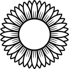 Stylized Sunflower Vector Illustration with Bold Black Outline and Empty Center