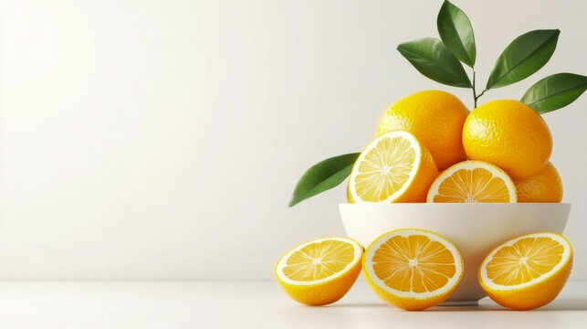 White bowl with oranges and leaves