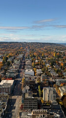 Naklejka premium Aerial View of Kitsilano and West Broadway in Vancouver with Broadway Subway Construction