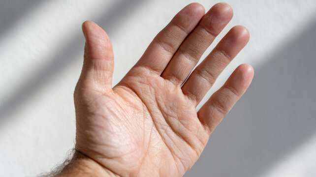 Open hand with palm facing up against a white background.