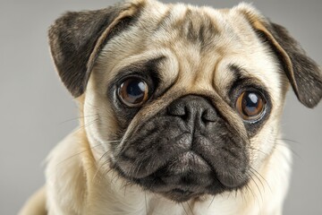 Obraz premium Dog Asking Question. Cute Sad Pug with Big Eyes Staring Directly at Camera.
