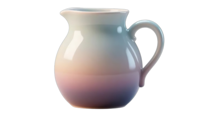 Isolated ceramic pitcher with a handle holding fresh white milk